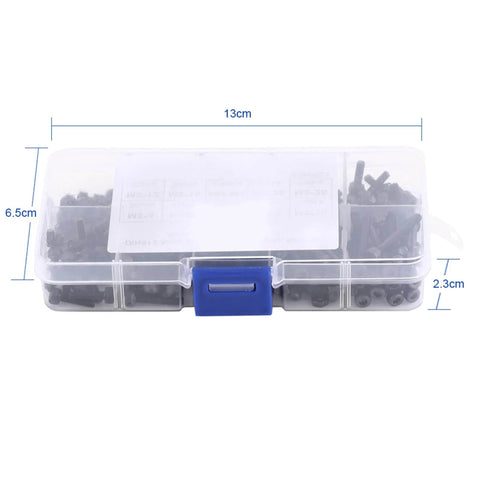 280-Piece M3 Cap Head Hex Socket Bolts And Nuts Assortment Set in compact plastic box with dimensions for tight spaces