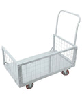 Beefy 2200 Lbs 4 In 1 Platform Truck Cart Convertible Flatbed And Caged Trolley For Warehouse And Job Site Use Heavy Duty Steel Construction High Capacity Moving Cart, silver steel caged cart with handle