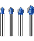 Get Your 6mm Carbide Tipped V Groove Router Bit For Smooth Cuts In Wood And Acrylic With Anti Kickback Safety Design Perfect For Solid Hardened Steel End Milling Projects, set of four router bits.