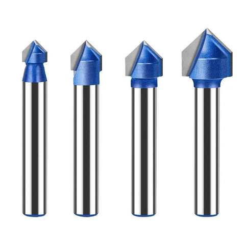Get Your 6mm Carbide Tipped V Groove Router Bit For Smooth Cuts In Wood And Acrylic With Anti Kickback Safety Design Perfect For Solid Hardened Steel End Milling Projects, set of four router bits.
