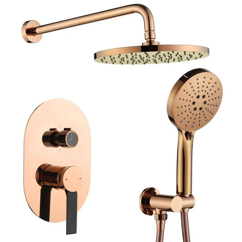 Top Shelf Thermostatic Shower System Wall Mount Concealed Set Rose Gold Bathtub Mixer Tap with showerhead and controls