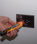 Non Contact Voltage Tester Pen 12 To 1000V AC With Built In Laser Distance Measure LED Alerts And Audible Alarms Pocket Clip For Quick Safe Electrical Checks On Cables Breakers And Outlets, testing outlet