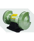 5 Inch Multi-Function Bench Grinder With One-Piece Knife Sharpener, 120W Electric Polishing Grinding Wheel Machine, 3000Rpm High Speed side view of green motor and grinding wheels on a sturdy black base.