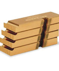 Heavy Duty Replacement Pipe Threading Dies Set 4 Piece 1/2 To 3/4 Inch NPT Gold Die Heads stacked for quick use.