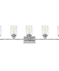 Industrial Chrome Five Light Vanity Light Fixture With Clear Glass Shades Modern Wall Sconces For Bathroom Hallway Or Kitchen Perfect For Living Room And Dining Area