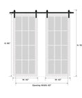 Sturdy Double Barn Door With Frosted Glass And Matte Black Hardware 13 Foot Sliding Rail Set Heavy Duty Modern Solid Panel Interior Doors 84 By 96 Inches Two Panels Black Rail System Included