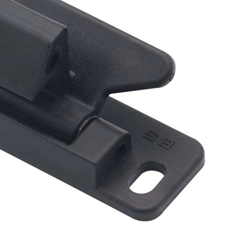 Close-up of Black Nylon Metal Closet Door Catch And Cabinet Handle With Secure Drawer Latch For RV Mobile Homes Cars Yachts.