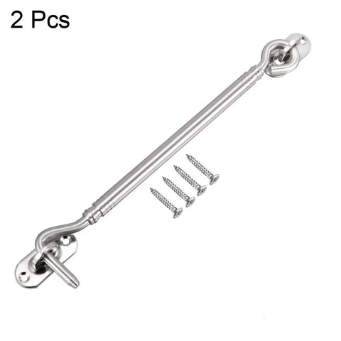 Heavy Duty Stainless Steel Gate Hook Latch And Door Window Snap Lock With Mounting Screws Delivers A Dang Secure Grip And No Sweat Setup You Really Gonna Love, includes 2 pcs and mounting screws.