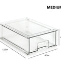 Clear Stackable Organizer Drawer Set With 1 Medium box for home office closet shoes, BPA free plastic, pull out design