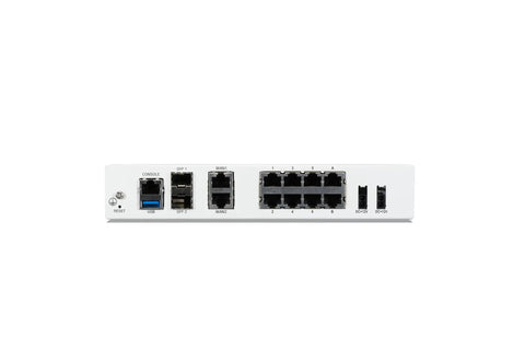 Top Shelf Enterprise Network Security Appliance Paired With Five Year Premium Care and Hardcore Threat Blocking, back view with ports.