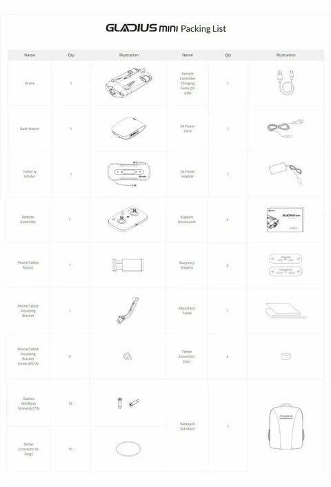 Packing list for Five Thruster Mini Underwater Drone With 4K Ultra HD Camera And 100 Meter Tether For Deep Sea Exploration Portable Yet Powerful With Easy Wireless Controller And Long Battery Life Compact Size In Yellow Finish