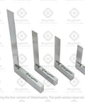 Front view of Machinist Try Square Set of four sizes with durable steel build for woodworking and metalworking.