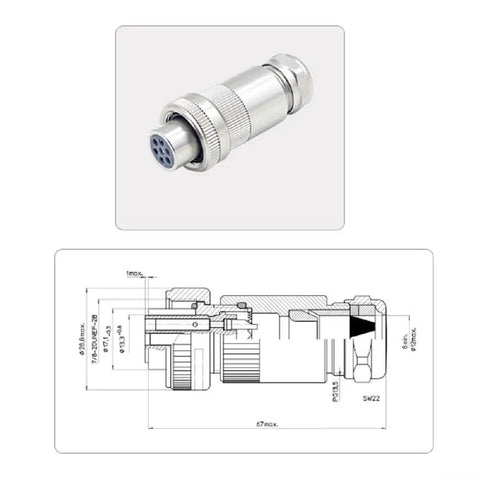 Tough As Nails Seven Pin Proportional Valve Connector With Full Metal Build, 7-pin female, illustrated dimensions, ideal for hydraulic use.