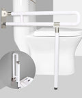 Foldable 29.5 Inch Handicap Grab Bars Rails with Flip Up Arm Rails and Anti Slip Grip on toilet side for shower safe support.
