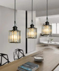 Matte Black Crystal Pendant Lights 3 Pack For Kitchen Island And Dining Room Industrial Adjustable Mini Glam Hanging Crystal
