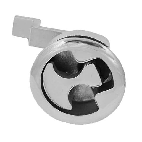 Round marine-grade stainless steel hatch latch with recessed flush mount and turning lock