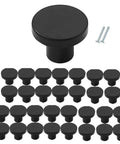 18 Pack 1-1/5 Inch Matte Black Round Cabinet Knobs Zinc Alloy Heavy Duty Pulls for Cabinets Doors with screws