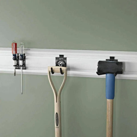 4 Foot GearTrack Channels For Garage Walls Beefy Heavy Duty Wall Mounts 6 Inch High Panels with tools attached