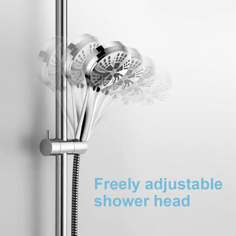 28 Inch Shower Slide Bar With 360 Degree Adjustable Handheld Shower Head Holder, adjustable shown with motion
