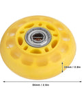 Transparent Yellow PU Casters Wheel For Luggage Carts 64mm with dimensions and bearing details visible
