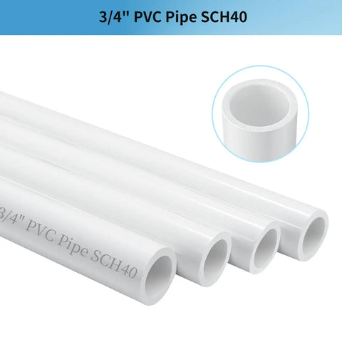 Four white 3/4 Inch PVC Pipe 16 Inch Length Industrial Grade White SCH40 Tubing shown side by side on a white background.