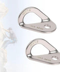 Heavy Duty Stainless Steel Climbing Bolt Hanger, Rock Solid 25Kn Anchor Hardware For Rappelling And Crag Setup, Fits M10 Threads, Two Piece Gear Kit For Weekend Warriors, close-up view of two hangers.