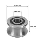 Top Shelf Stainless Steel U Groove Caster Wheel Featuring Slick Ball Bearings For Rock Solid Sliding Gate Tracks and Rugged Heavy Duty Trolley Systems, dimensions shown.