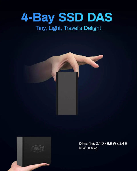 Image showing the Smooth As Butter 4 Bay NVMe SSD Enclosure Featuring 40Gbps Type C Connectivity with compact design.