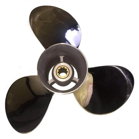 High Polished Stainless Steel Propeller 9 7 8 Inch Diameter Right Hand 3 Blade For Yamaha 20 30HP Outboard Motor Pressed In Rubber Hub 9 7 8 By 12 Pitch Performance Upgrade