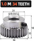 Beefy 1M 34T Spur Gear with 34 Teeth Metal Gear, Bore Options 6mm 8mm 10mm 12mm, for RC Cars and Machinery