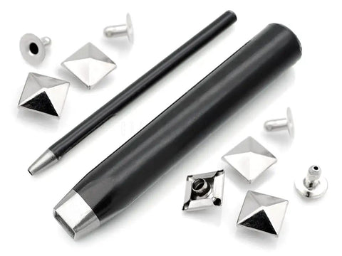 Dope Pyramid Rivet Setter Kit With Spike Rivet Tool For Leather And Denim, Includes Hole Punch Cutter And 20 Silver 10 mm Rivets