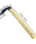 Carbon Steel Hand Hoe and Solid Mattock Digging Tool for Garden Work with wooden handle and measurements shown