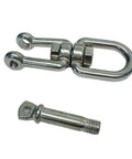 Heavy Duty 3/8 Inch Stainless Steel 316 Jaw And Eye Swivel for marine rigging and towing applications.