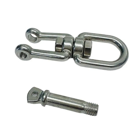 Heavy Duty 3/8 Inch Stainless Steel 316 Jaw And Eye Swivel for marine rigging and towing applications.