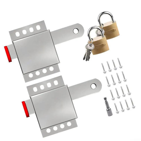 Heavy Duty Garage Door Lock Kit With Vertical Track Engagement For Dual Doors, Galvanized Steel Construction, Includes 2 Locks, 16 Self Tapping Screws, And Drill Bit For Full Hardware