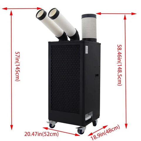 Heavy Duty 8 Liter Portable Air Conditioner With Easy Glide Casters For Garages And Backyard Hangouts 15400 Btu Spot Cooler, black cooler with dual nozzles.