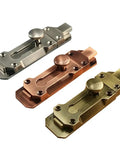 Top Shelf Zinc Alloy Sliding Bolt Door Latch trio, featuring bronze, copper, and silver finishes for patio barn doors.