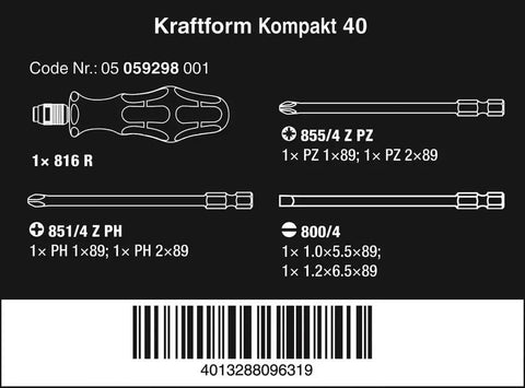 Packaging diagram of Kraftform Bitholding Screwdriver With Rapidaptor, 6 Long Bits, And Three Point Five Inch Bit Pouch, 7 Piece Set