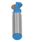 Premium Tungsten Carbide Woodworking Router Bit Trim For Mortising Grooving 1/2 Inch Shank viewed from the top, silver with blue accents.