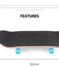 Side view of Mini Finger Skateboard With Maple Wood Deck, 95mm length, deep concave, high kick, blue wheels, 27mm height