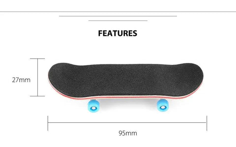 Side view of Mini Finger Skateboard With Maple Wood Deck, 95mm length, deep concave, high kick, blue wheels, 27mm height