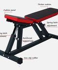 Home Gym Adjustable Weight Bench For Dumbbells And Situps Indoor Workout Bench with labeled parts, adjustable backrest shown