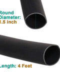 Waterproof Heat Shrink Tubing Kit Three To One Dual Wall Adhesive Heavy Duty Marine Grade wire wrap, black, 1.5 inch diameter, 4ft length.