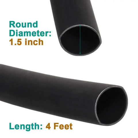 Waterproof Heat Shrink Tubing Kit Three To One Dual Wall Adhesive Heavy Duty Marine Grade wire wrap, black, 1.5 inch diameter, 4ft length.