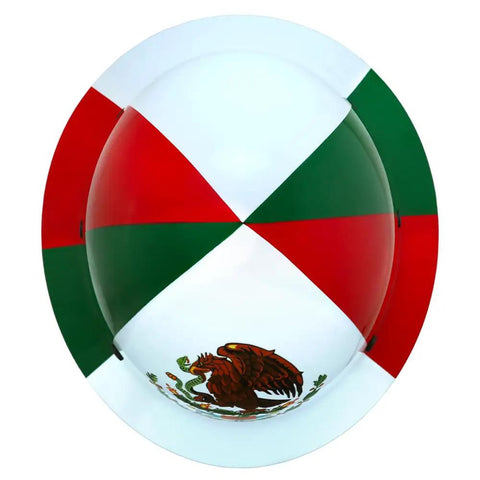 Kevlar Fiber Glass Full Brim Hard Hat With Six Point Ratchet Suspension, OSHA And ANSI Rated, top view with Mexican flag design