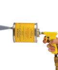 Heavy Hitter Pneumatic Air Assisted Flocking Spray Gun With Secure Canister showcasing yellow spray gun attached to canister.