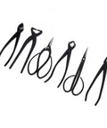 Rust Proof Steel Bonsai Pruning Tools 6 Piece Garden Snips And Clippers With Durable Travel Bag Easy Grip Blades on white background.
