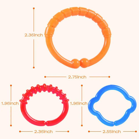 Different sized rings from Link To Go Baby Rings Toy Kit For Stroller Car Seat Crib Clip On Play Mat Early Education Set