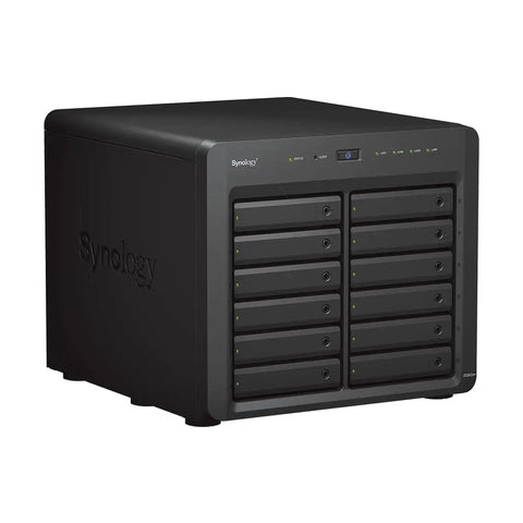 Rock Solid 12 Bay Nas Server With Intel Xeon Chipset And 48gb Ram delivering boss level 240tb storage capacity, black tower design.