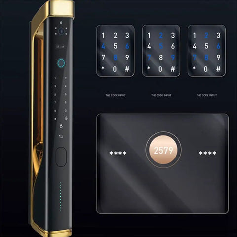 Hassle Free Top Shelf Smart Door Lock With Pretty Slick Fingerprint Scanner App Control Password Entry And Beefy Auto Deadbolt For Secure Modern Homes Easy Install side view with keypad and lock features.